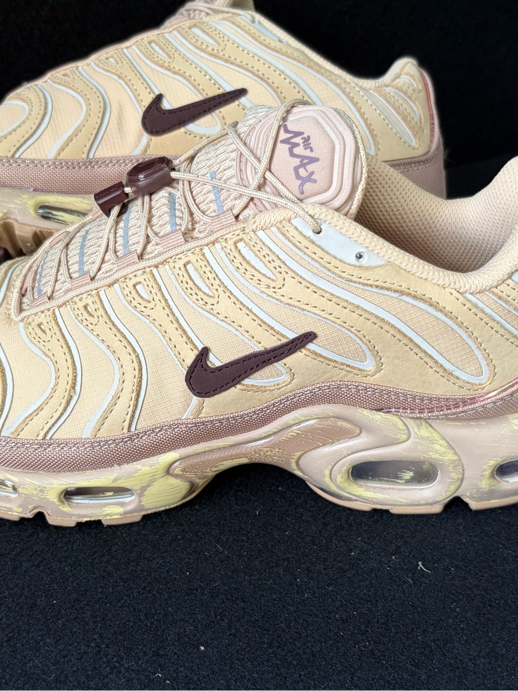 Nike Women's Wave-Patterned Sneakers In Beige With Brown Swoosh